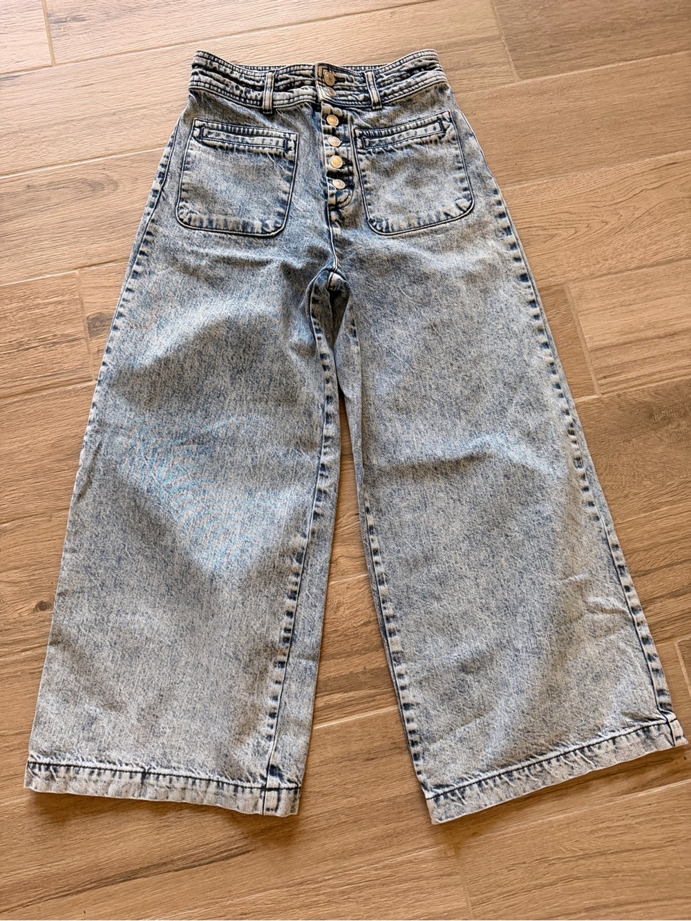 Free People Acid Wash Collette wide leg jeans button fly sz 27 4 S - Picture 5 of 6